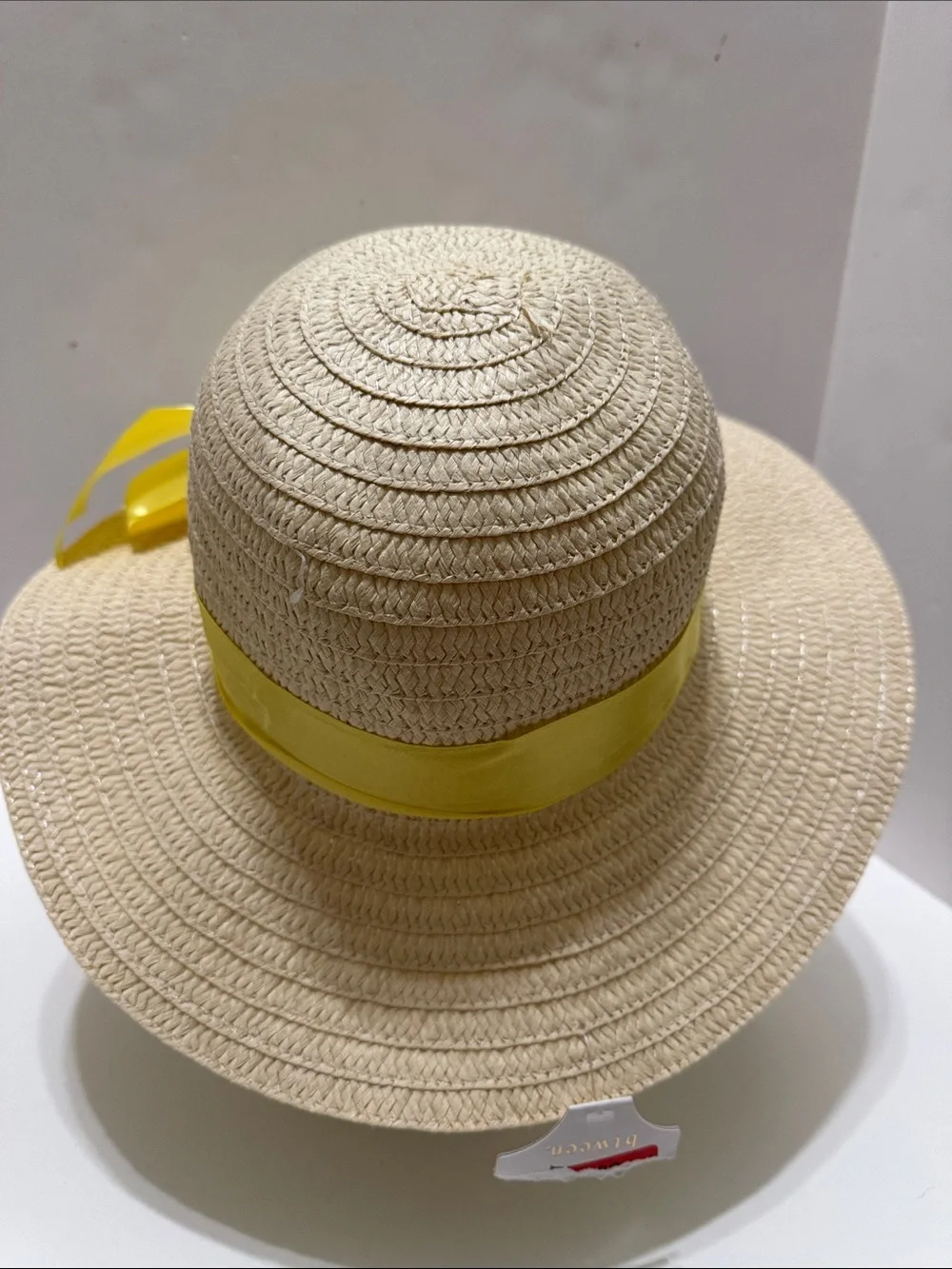 btween Cream Straw Hat with Yellow Ribbon Bow